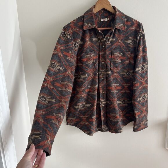 Faherty Legend Aztec Southwestern Shirt size M Brown - Picture 10 of 11
